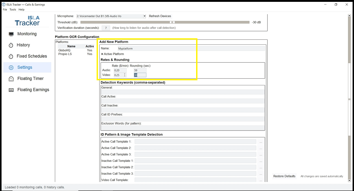 Platform details and rates