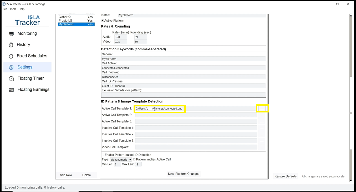 Loading the template in Settings